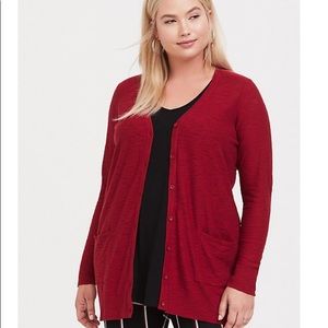 Red cardigan